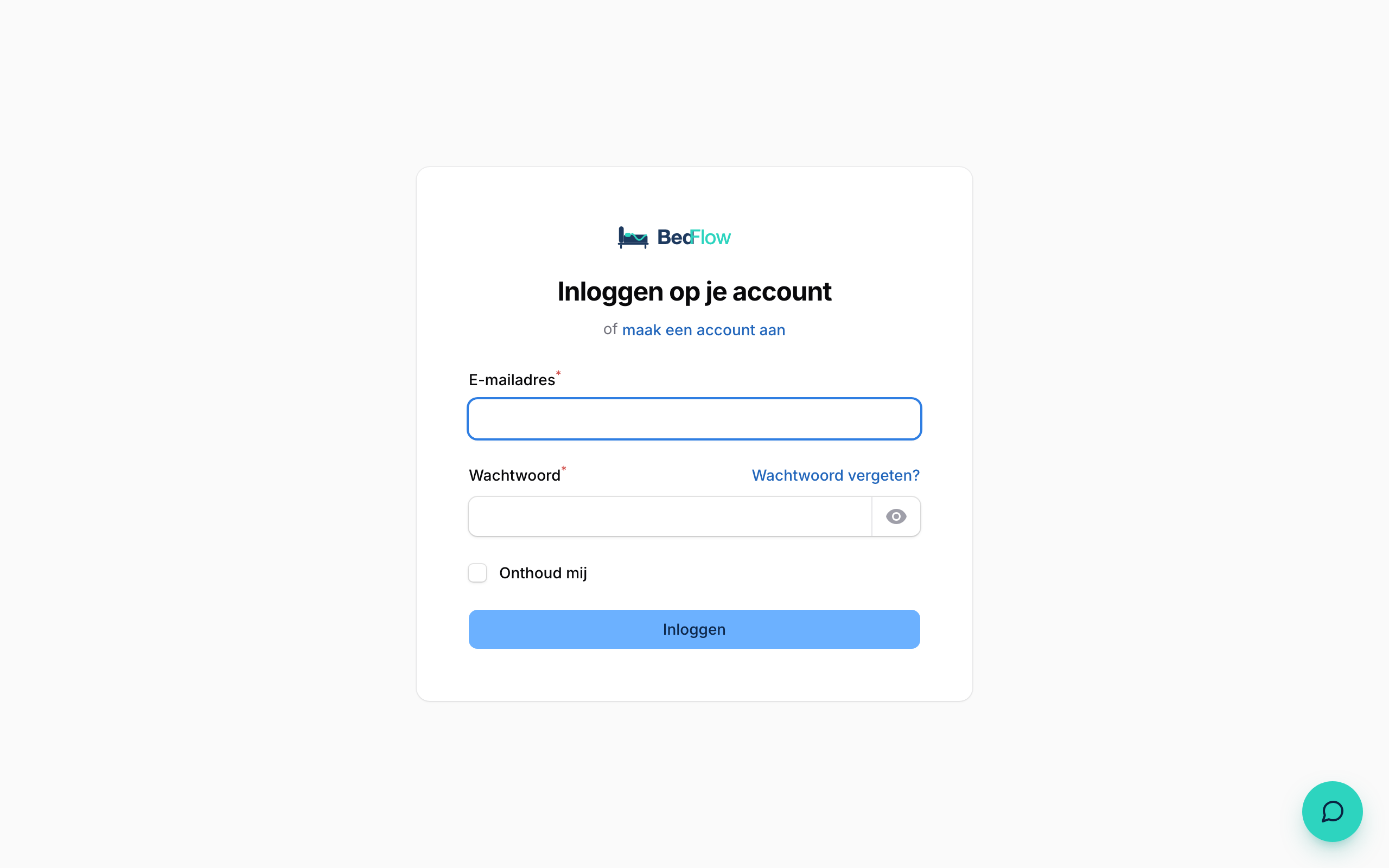BedFlow inlog-scherm