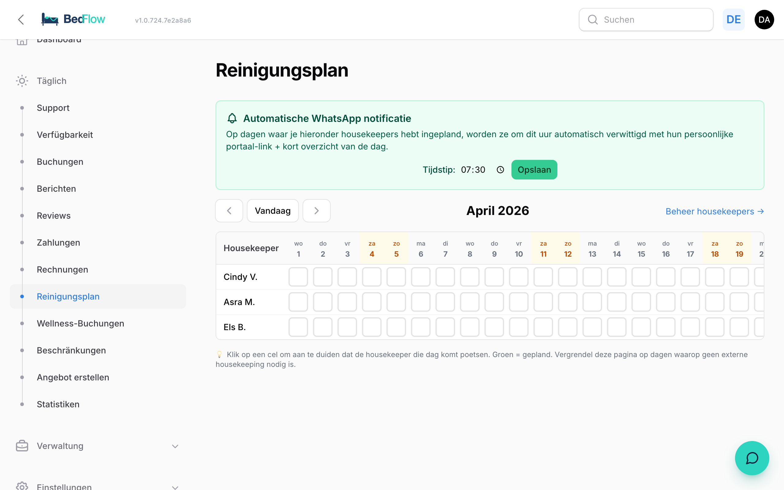 Planung — wer reinigt wann?
