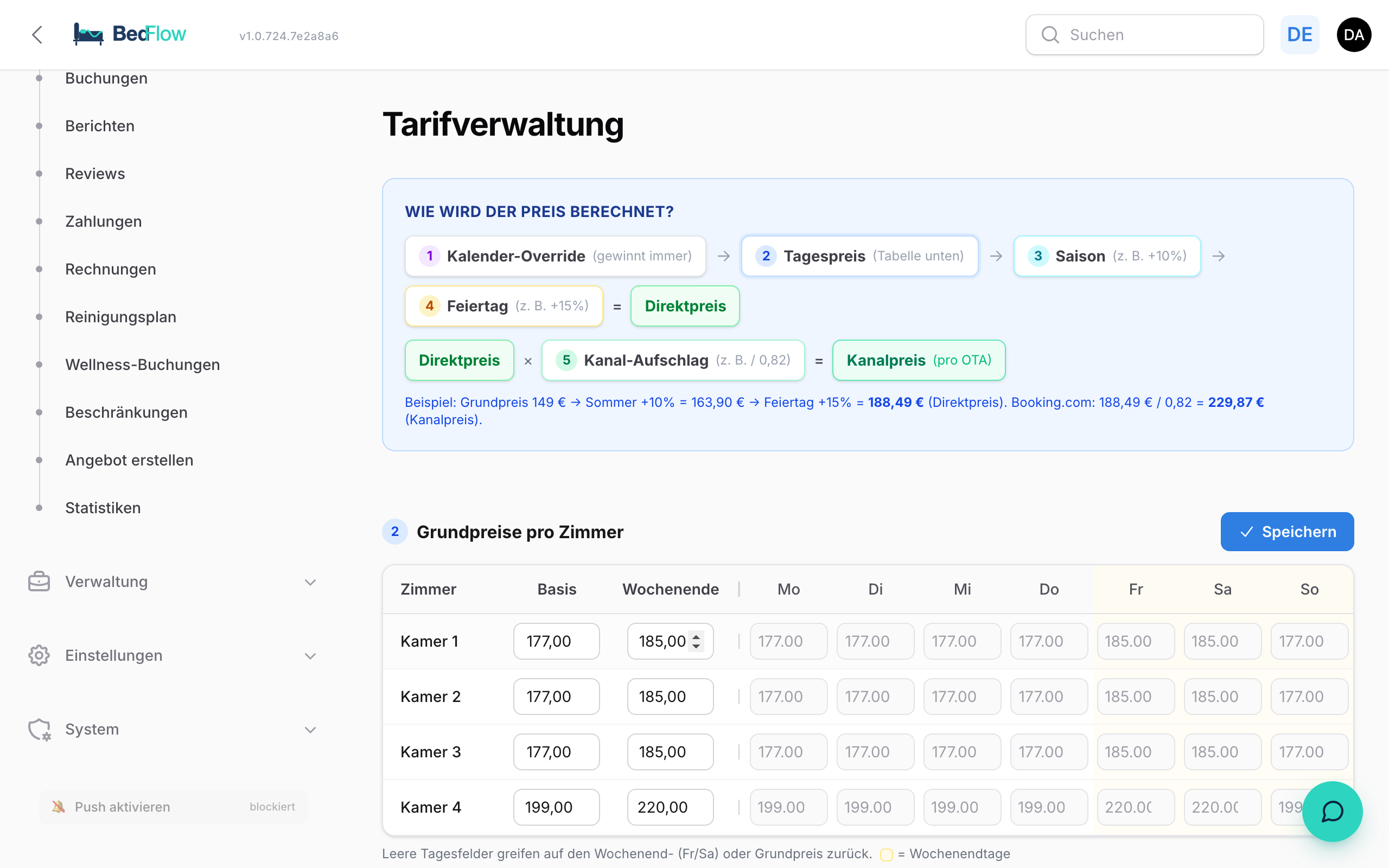 Tarifverwaltung — die Preis-Engine