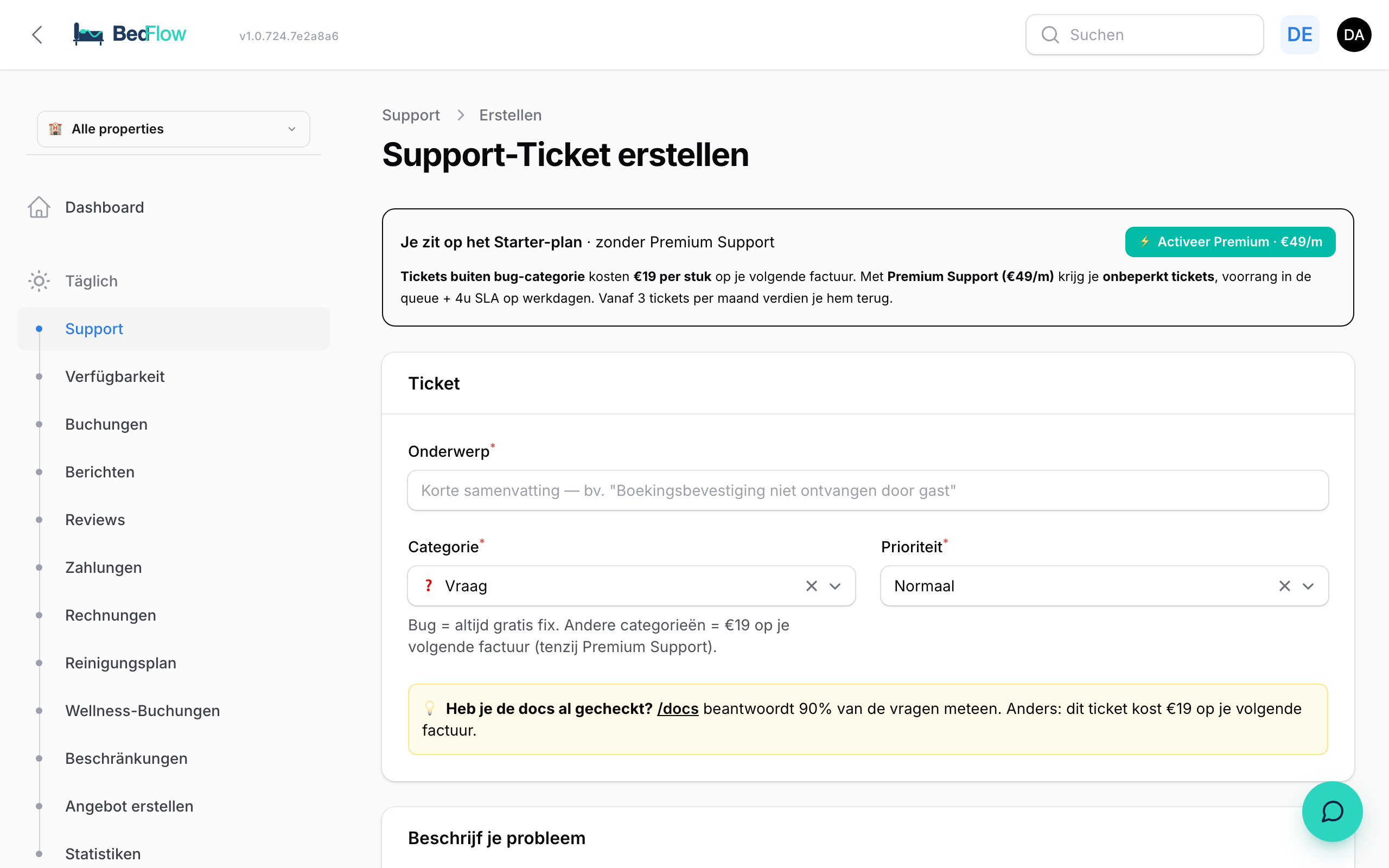 Das Ticket-Erstellungsformular