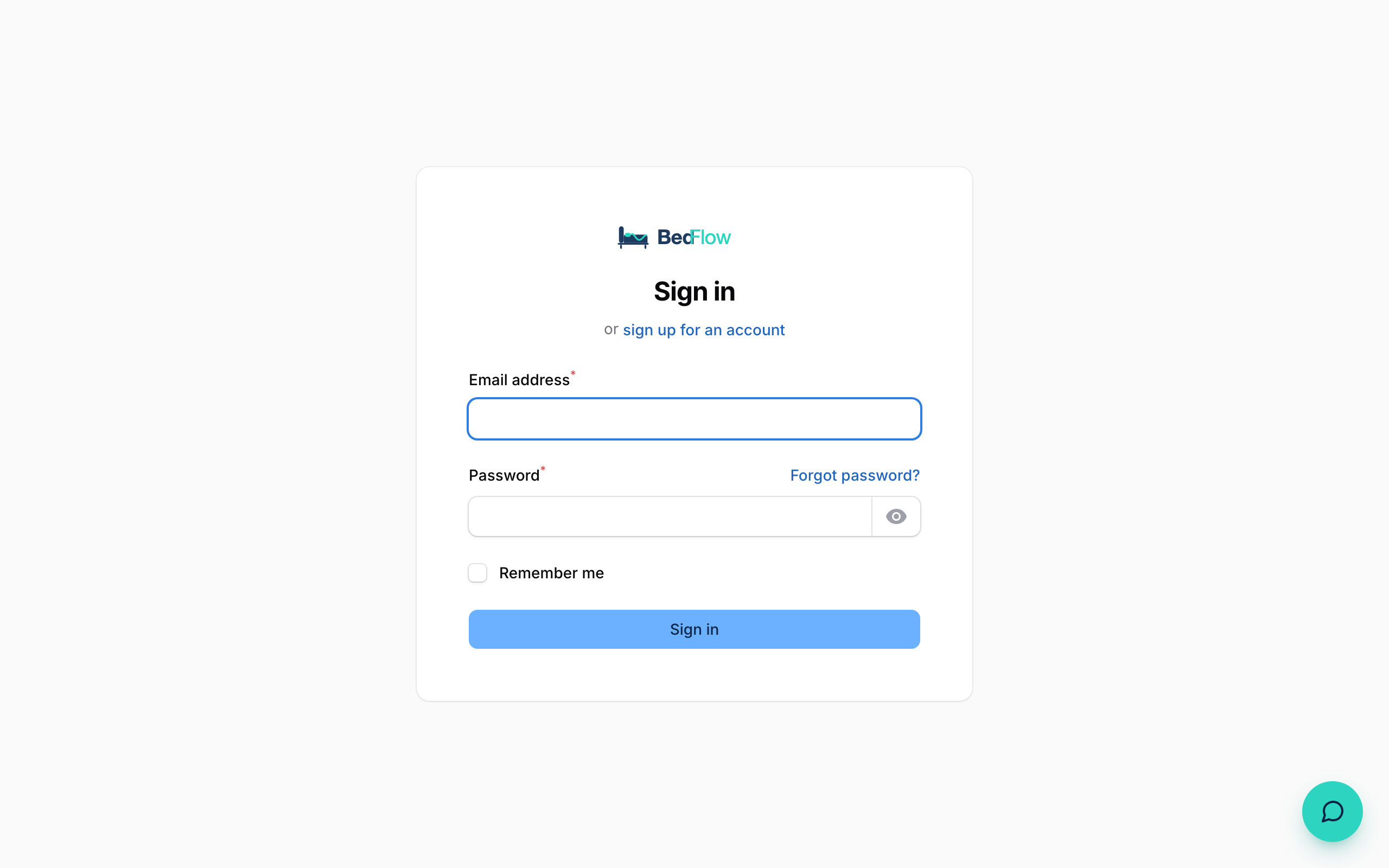 BedFlow login screen