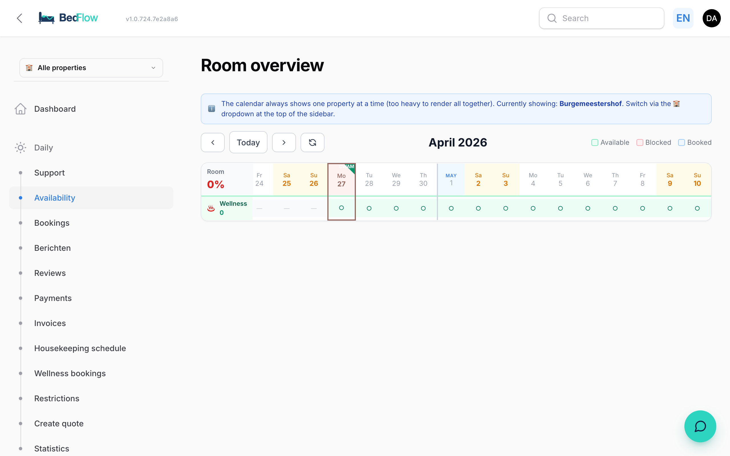 Room availability — bulk blocks
