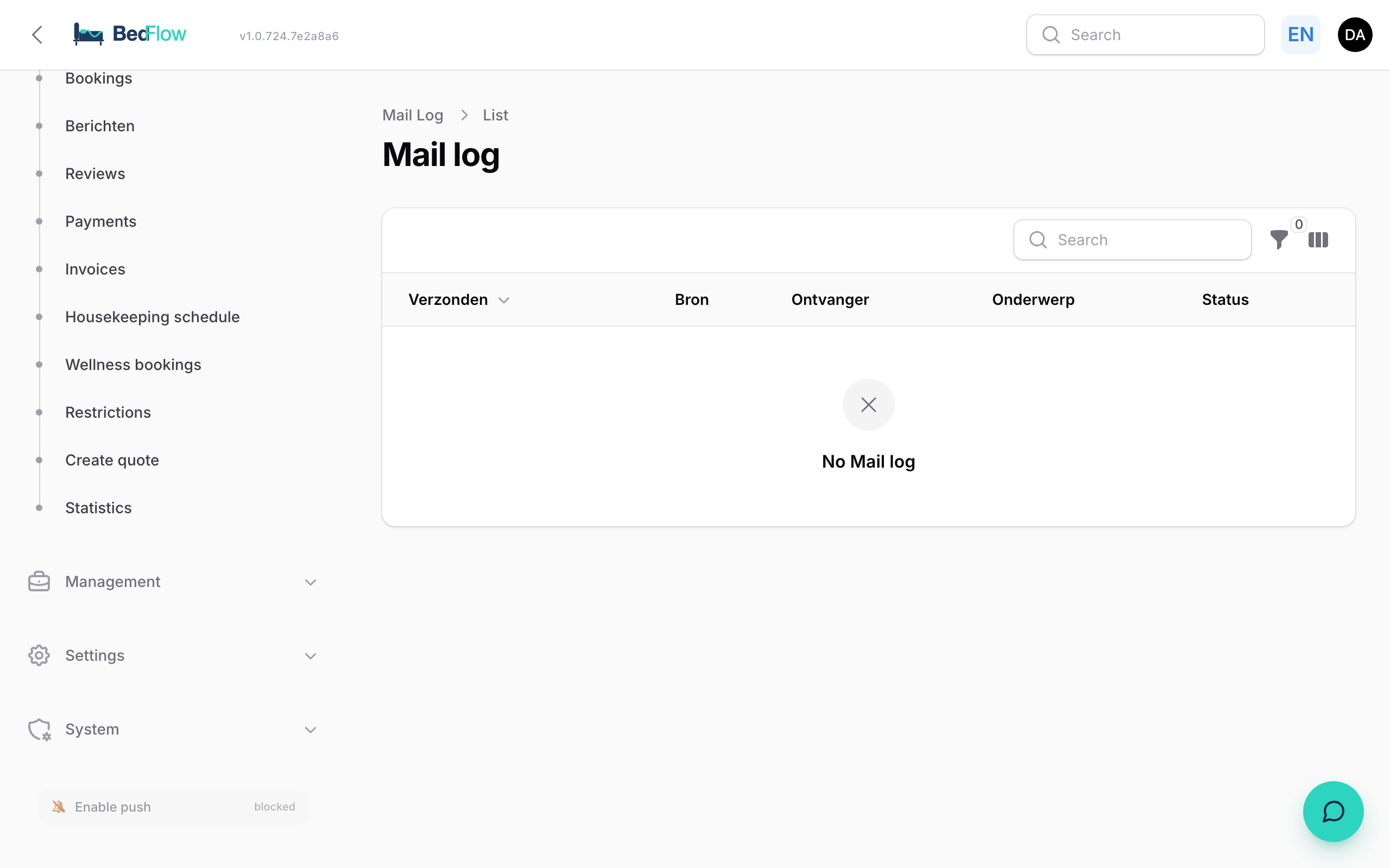 Mail log — all sent emails