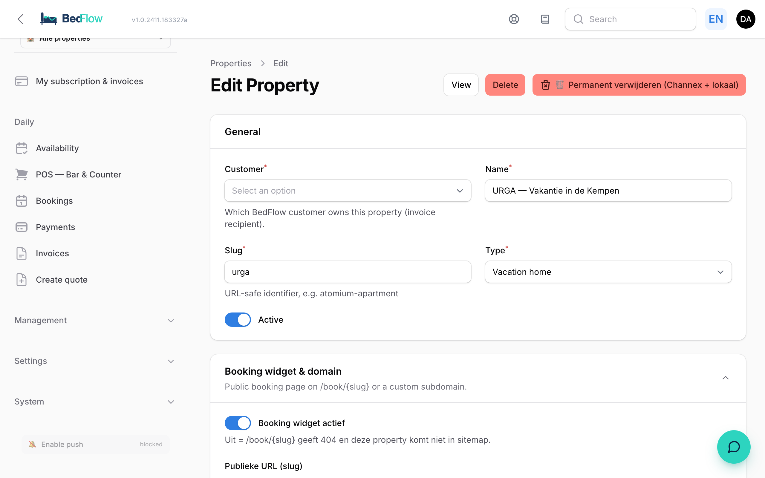 The property form with Type = Vacation home