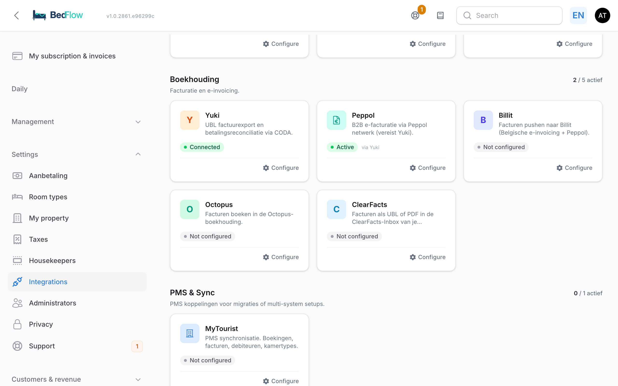 The Accounting category on the Integrations page