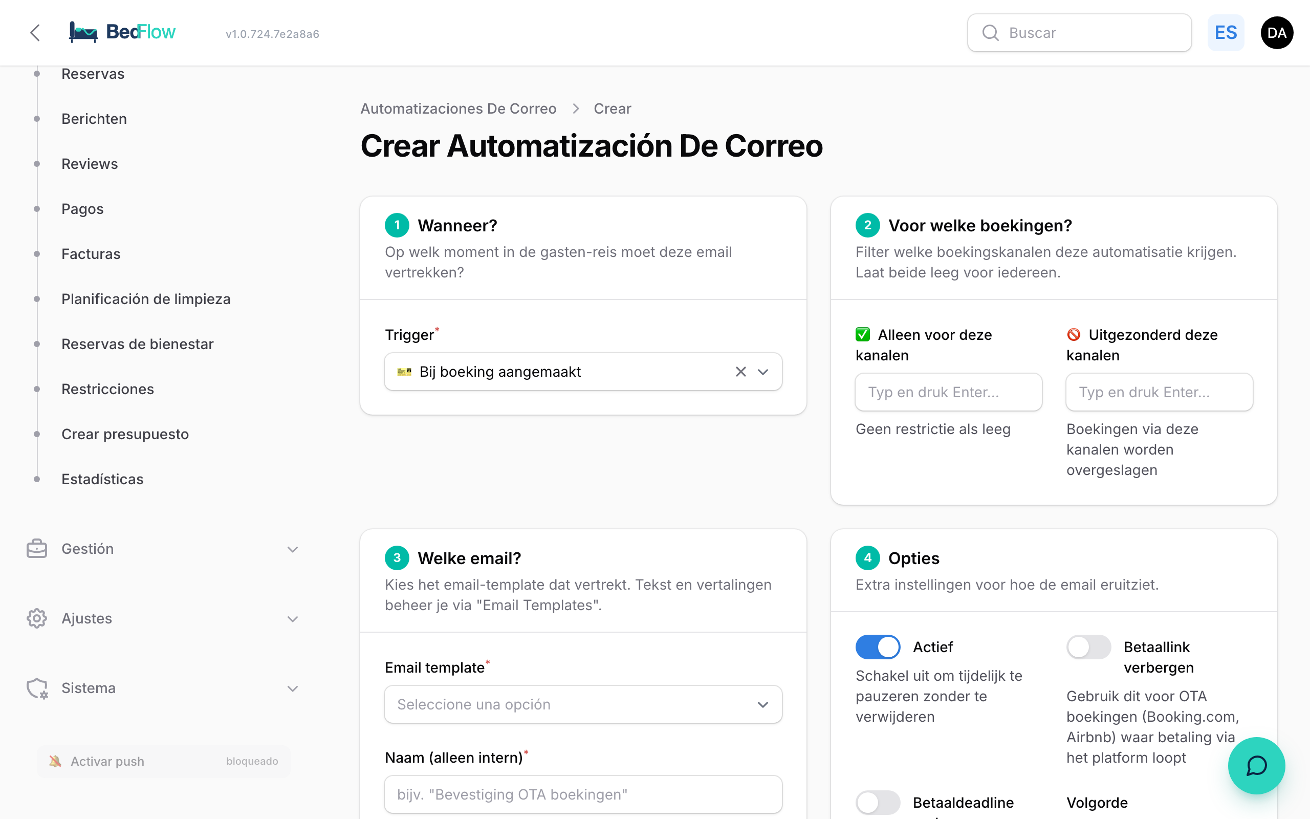 Crear una nueva automatización — trigger, audiencia, plantilla