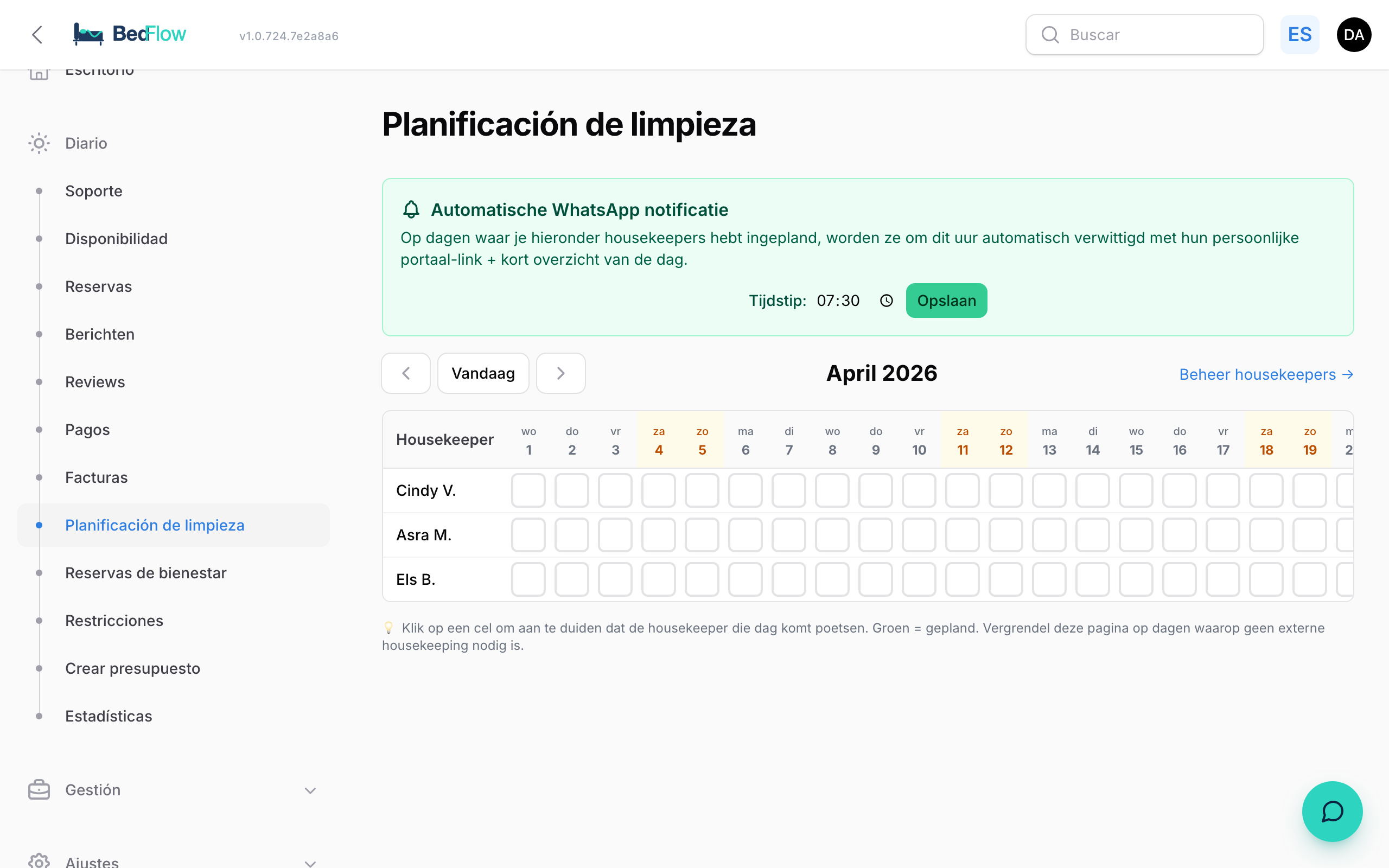 Planificación — ¿quién limpia cuándo?