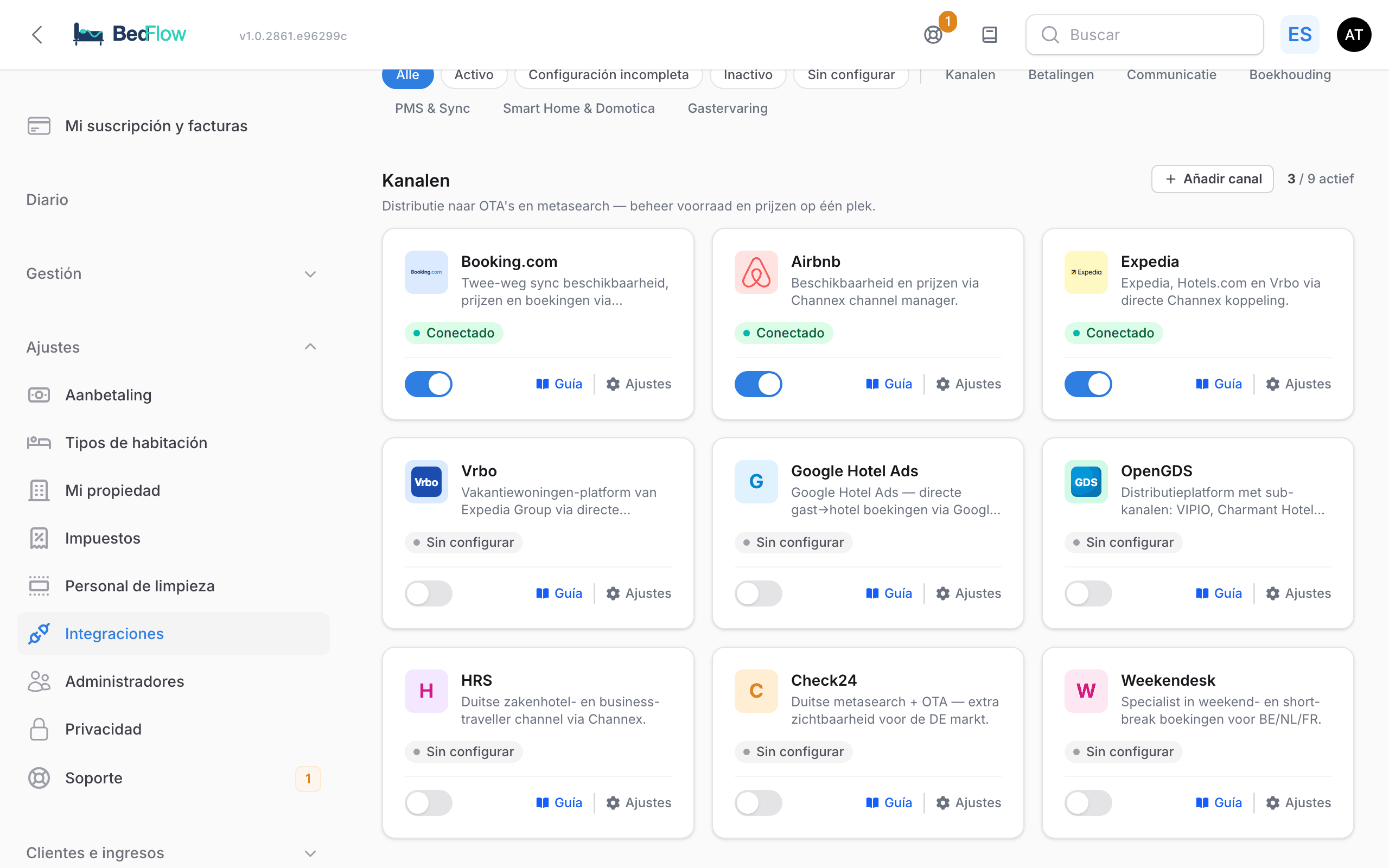 El mosaico de Google en la página Integraciones