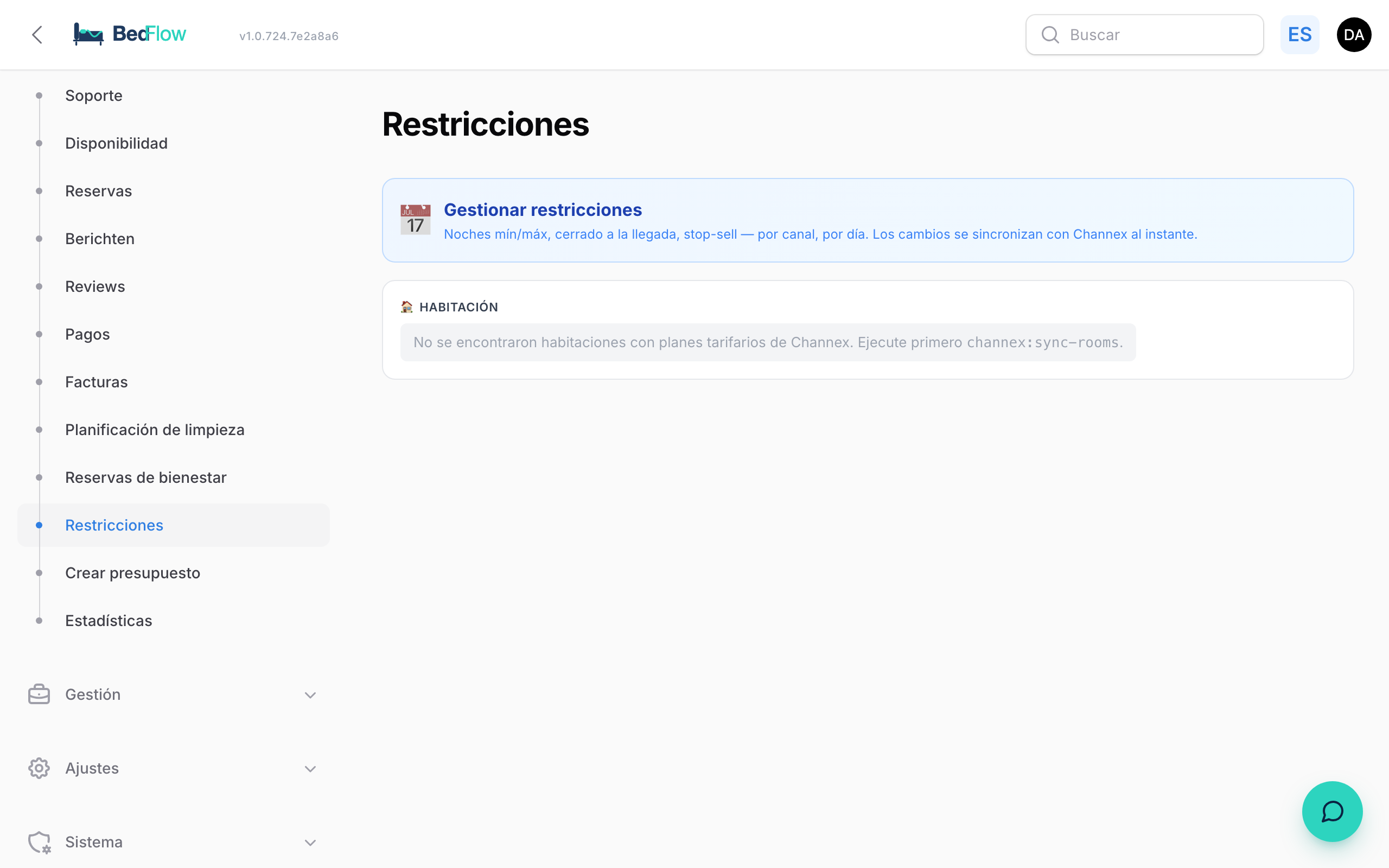 Restricciones — días de cierre y stop-sale