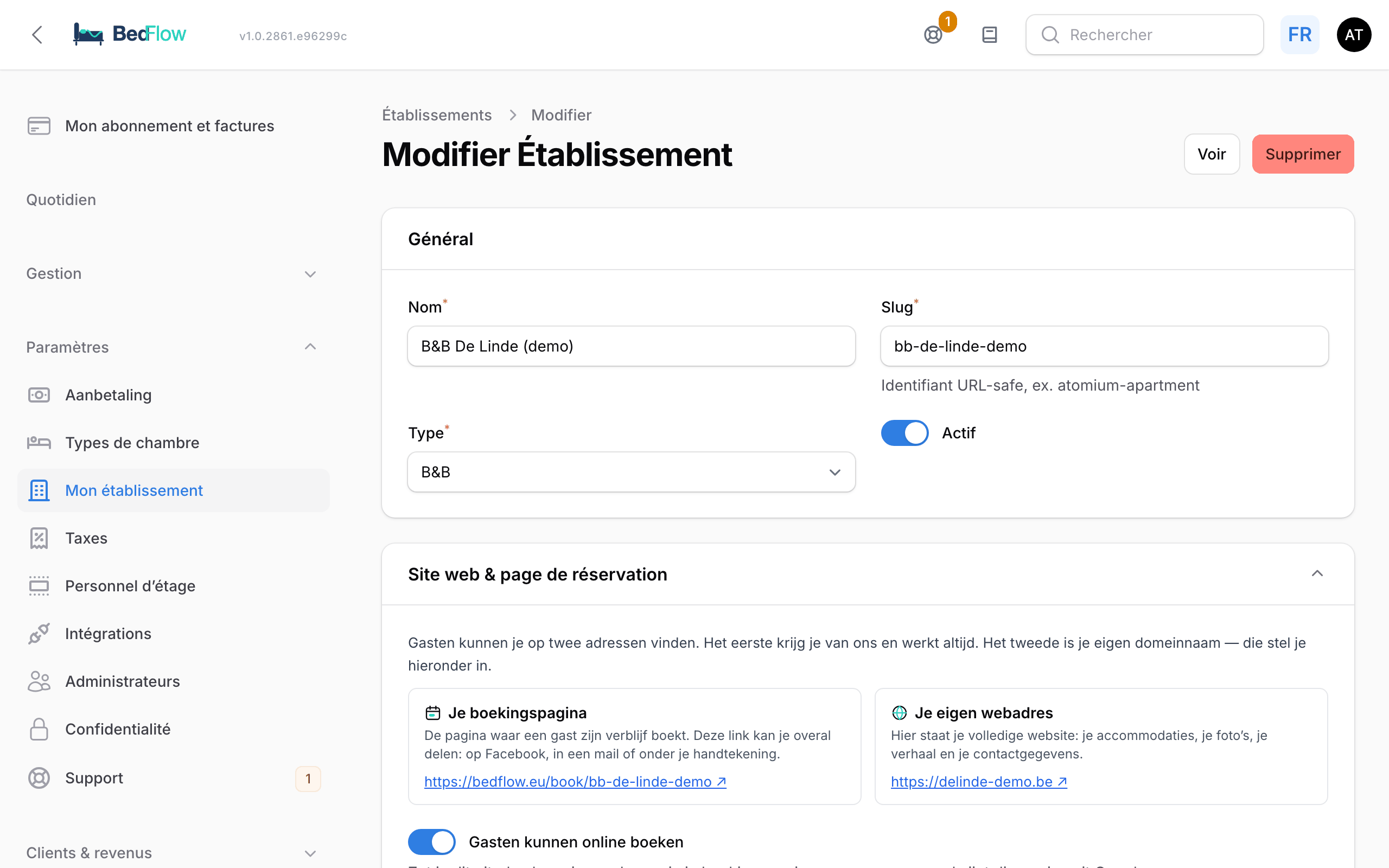 Mon établissement avec les sections les unes sous les autres