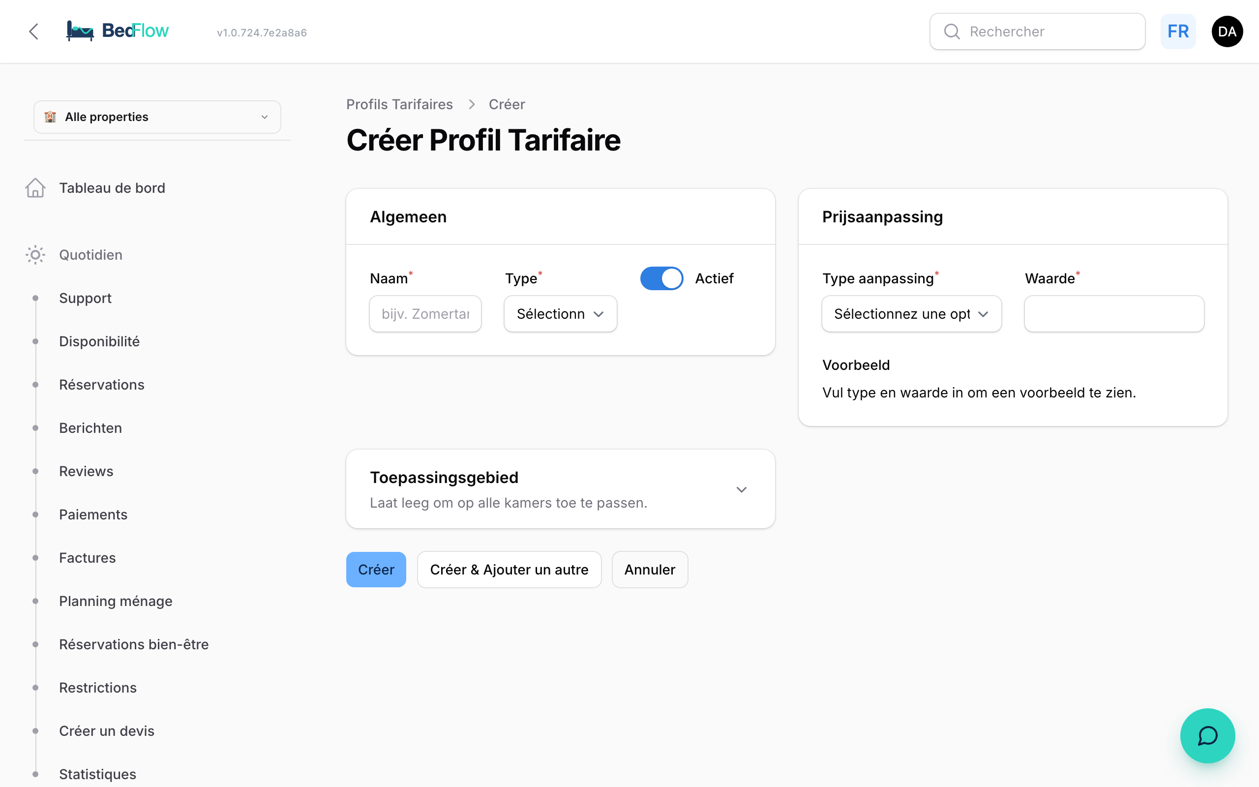 Créer une règle tarifaire — type, période et montant ou pourcentage