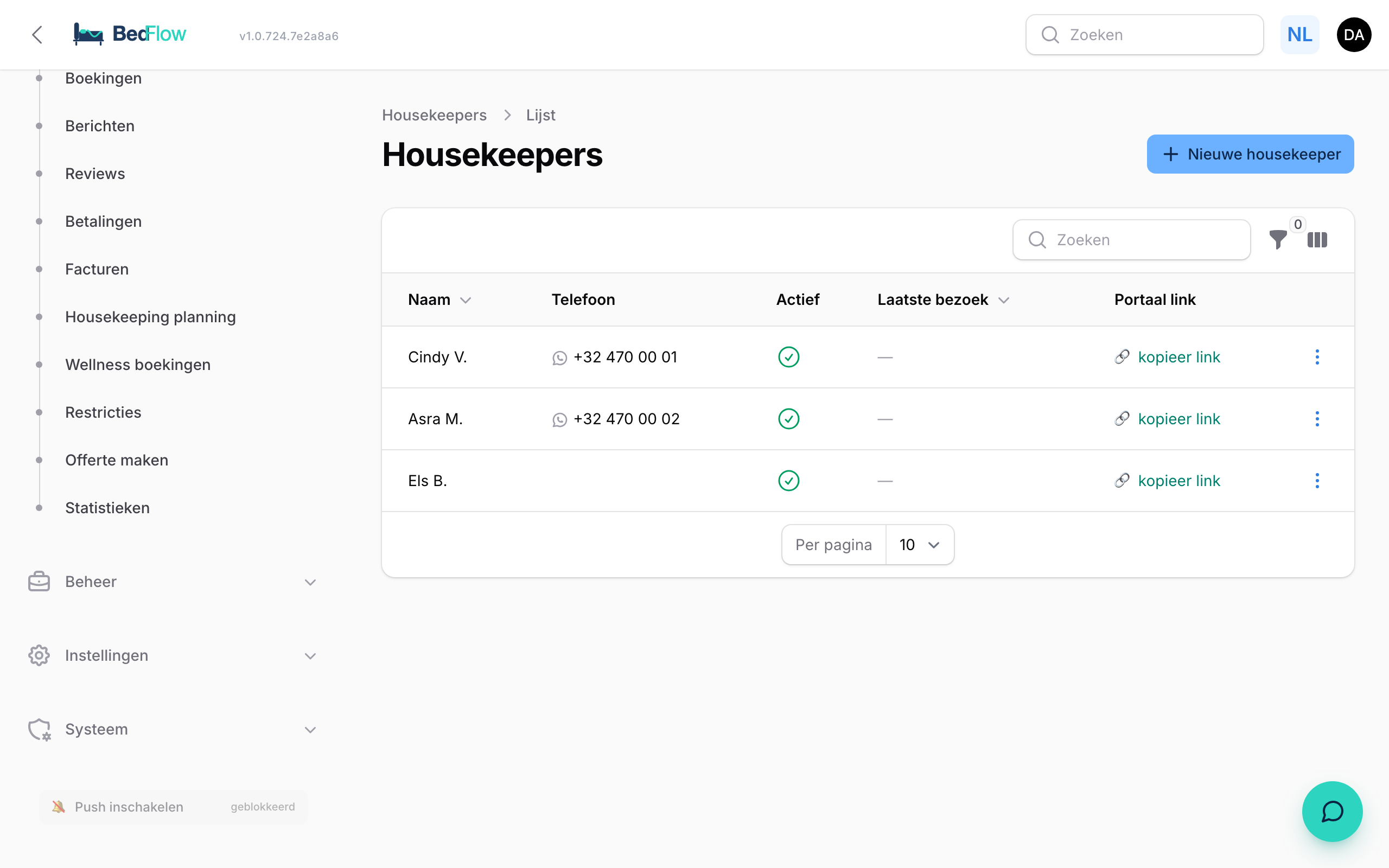 Housekeeping module — activeren