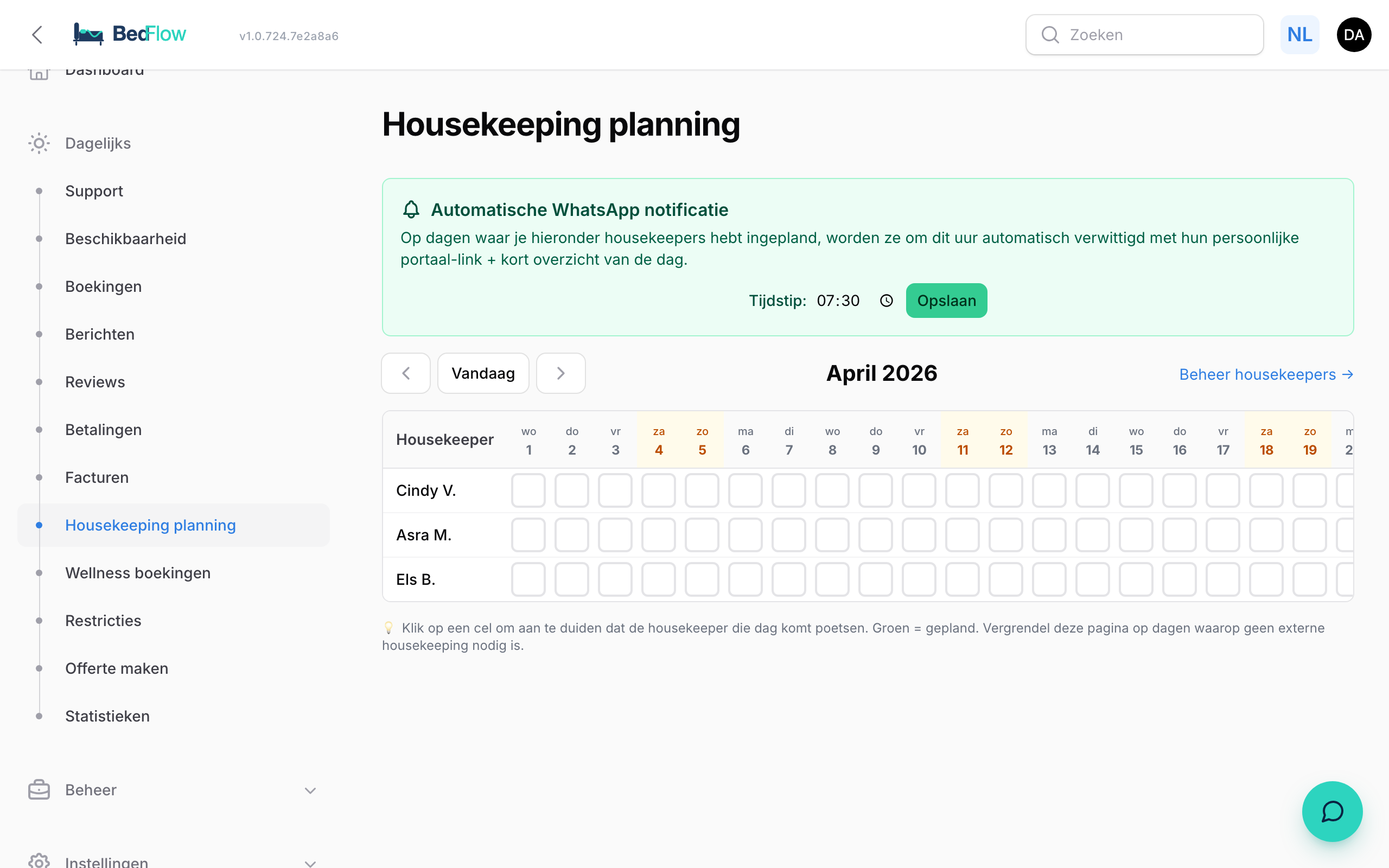 Planning — wie poetst wanneer?