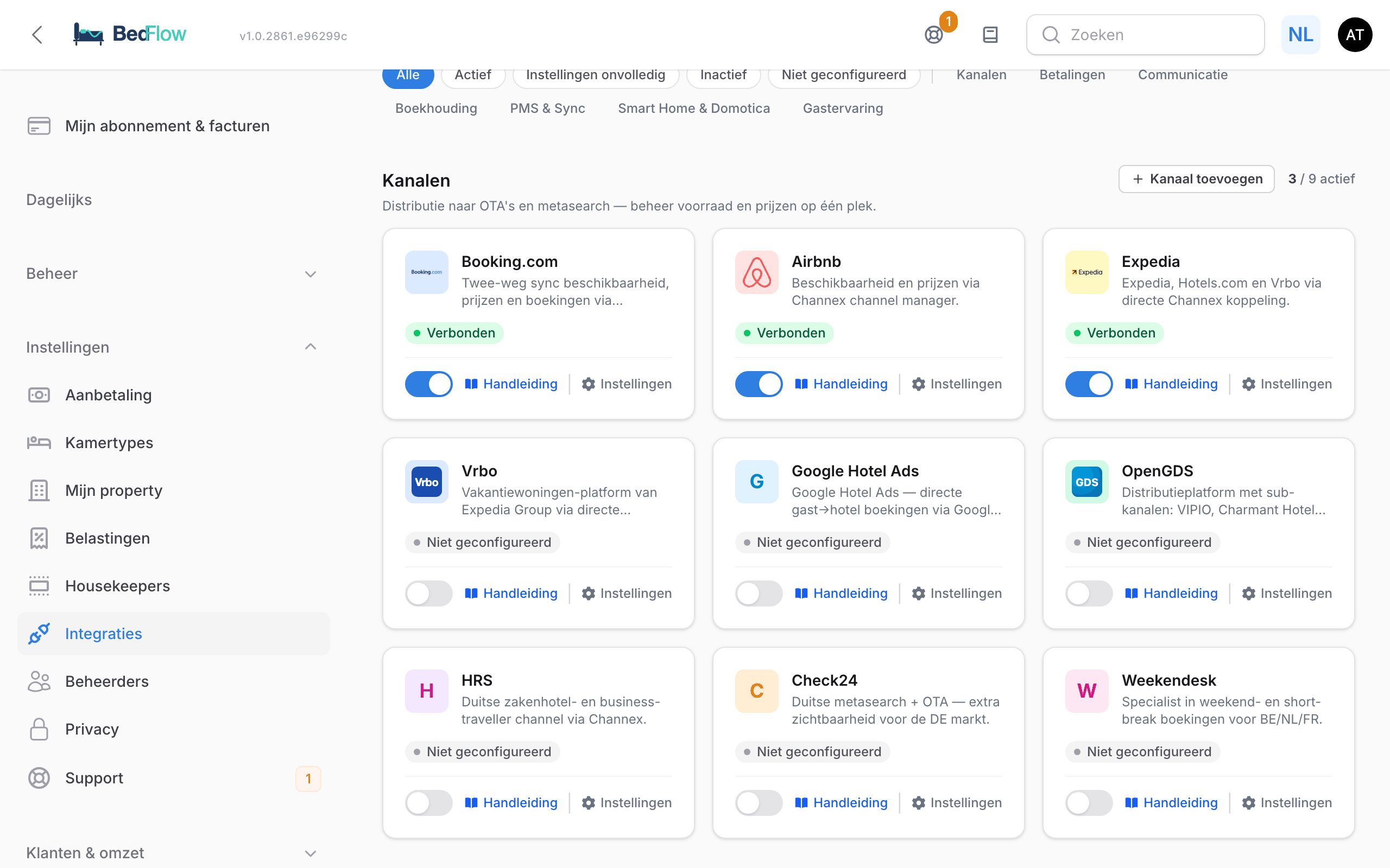 De Google-tegel op de pagina Integraties