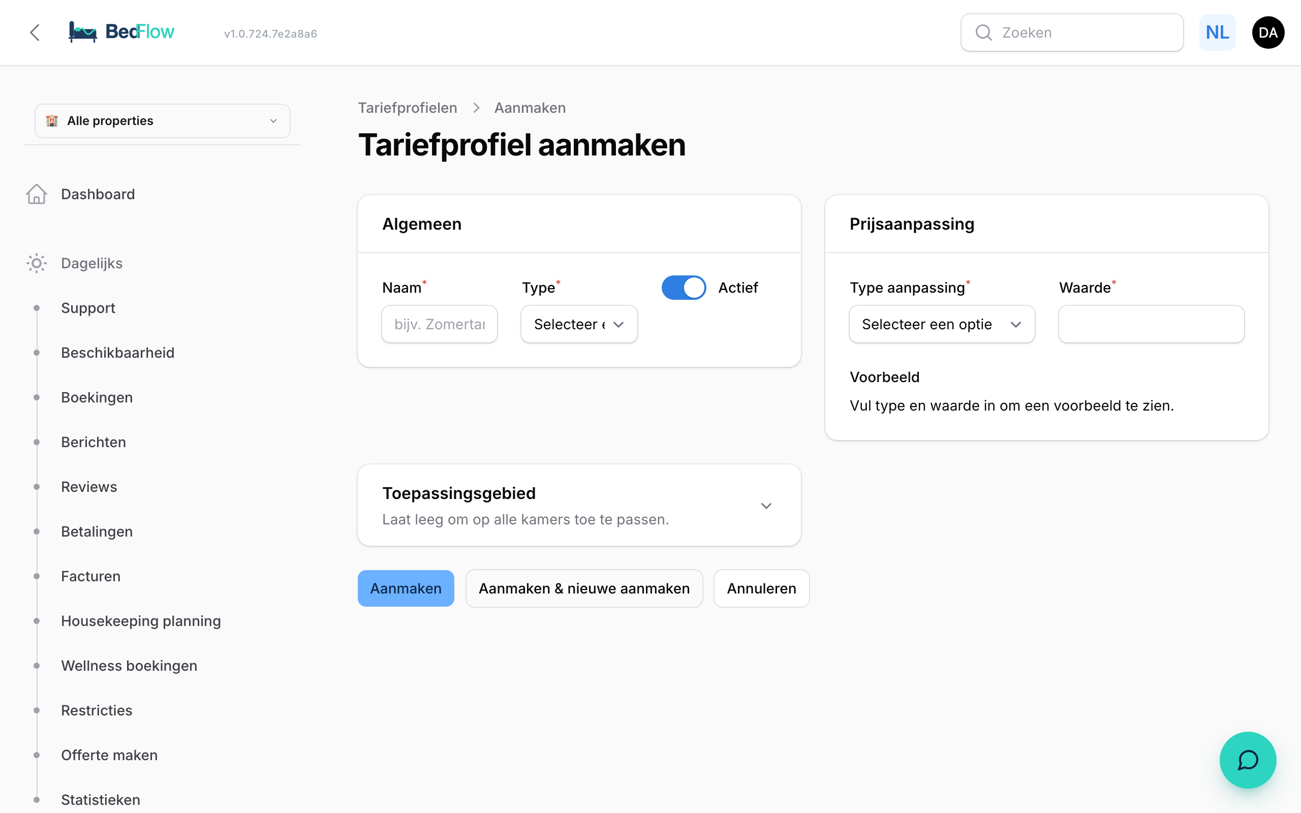 Een tariefregel aanmaken — type, periode en bedrag of percentage