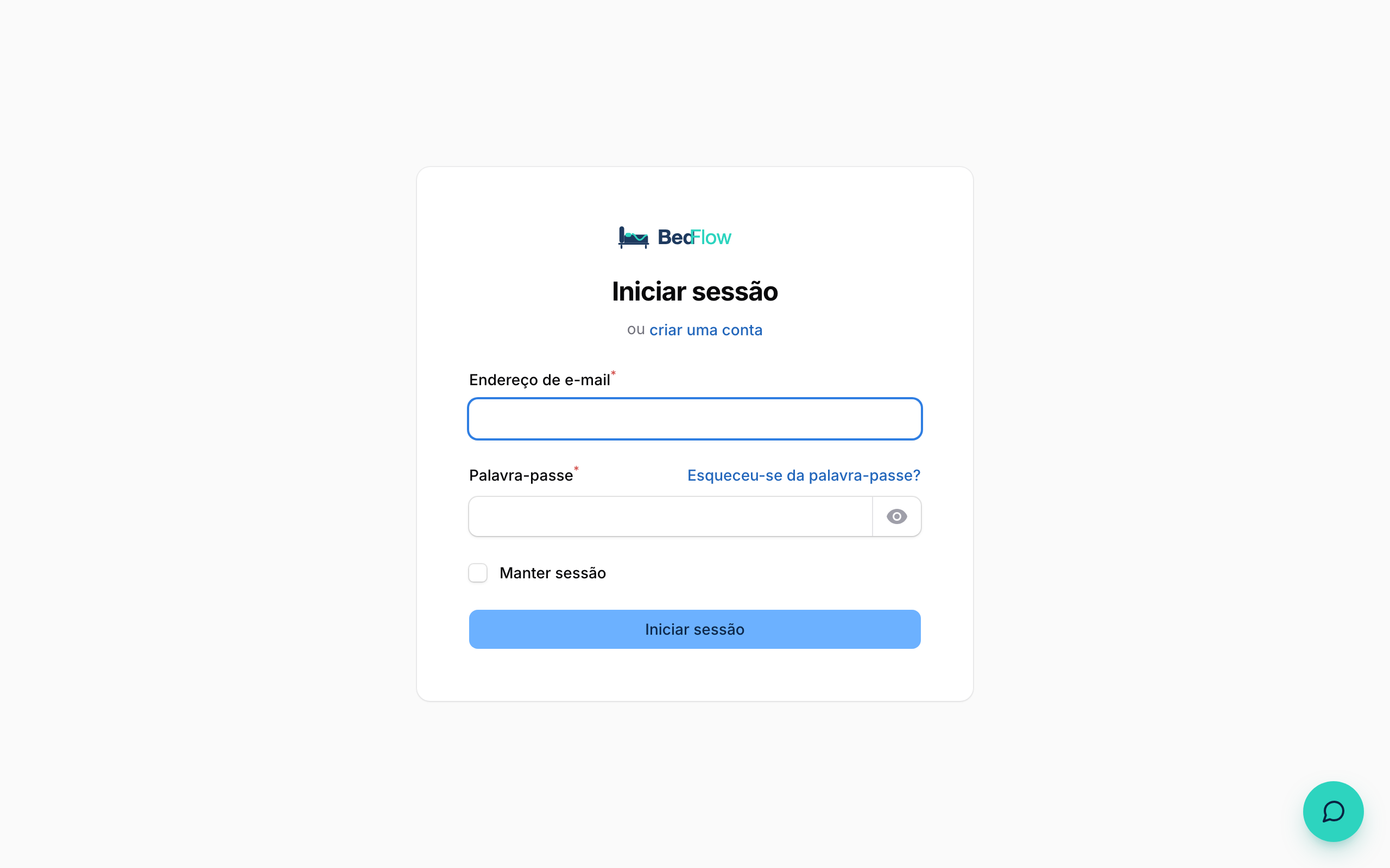 Ecrã de início de sessão do BedFlow