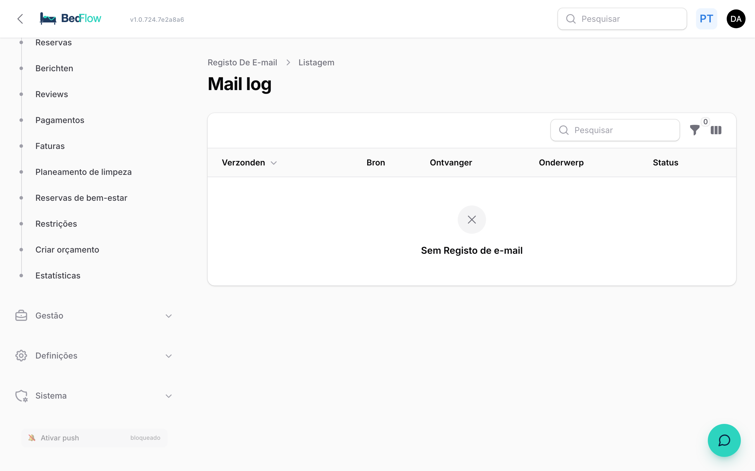 Mail log — todos os e-mails enviados