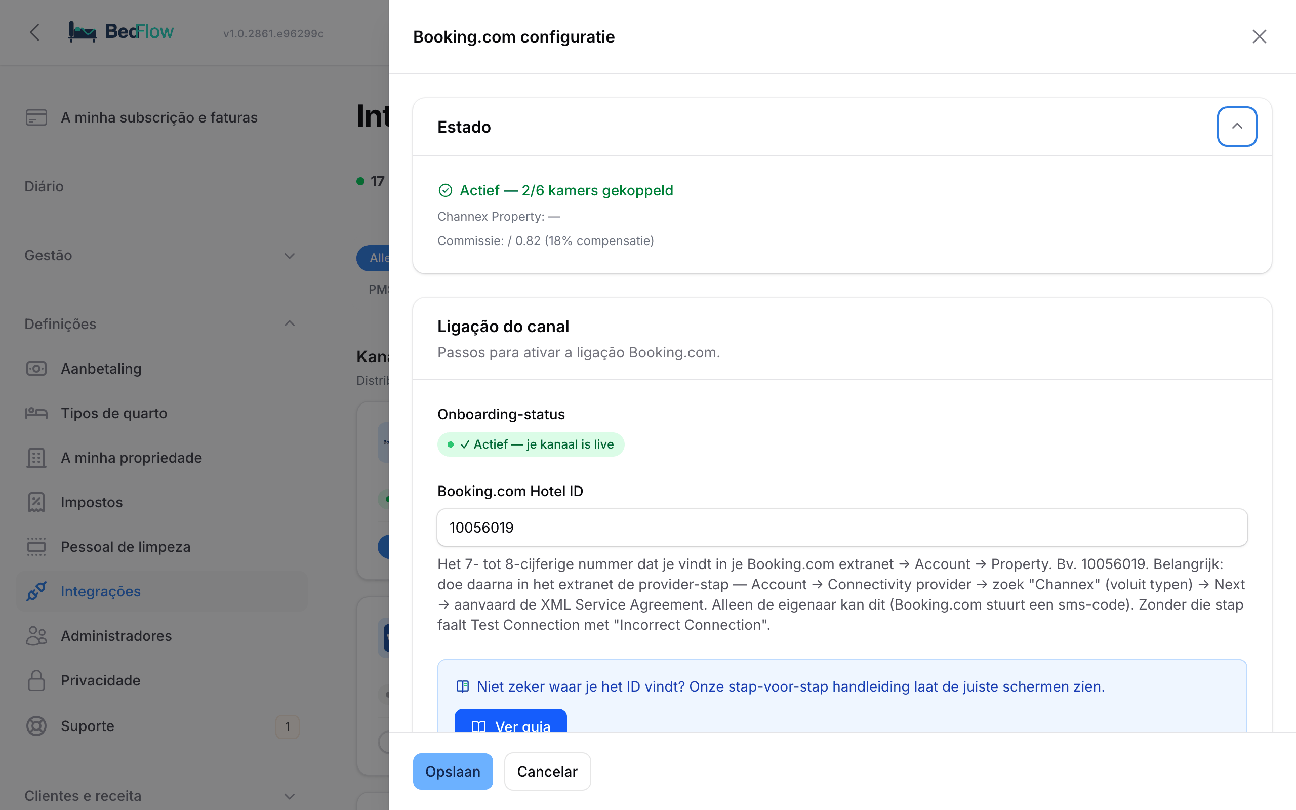 A janela de um canal com o estado de onboarding e o botão Mapear quartos