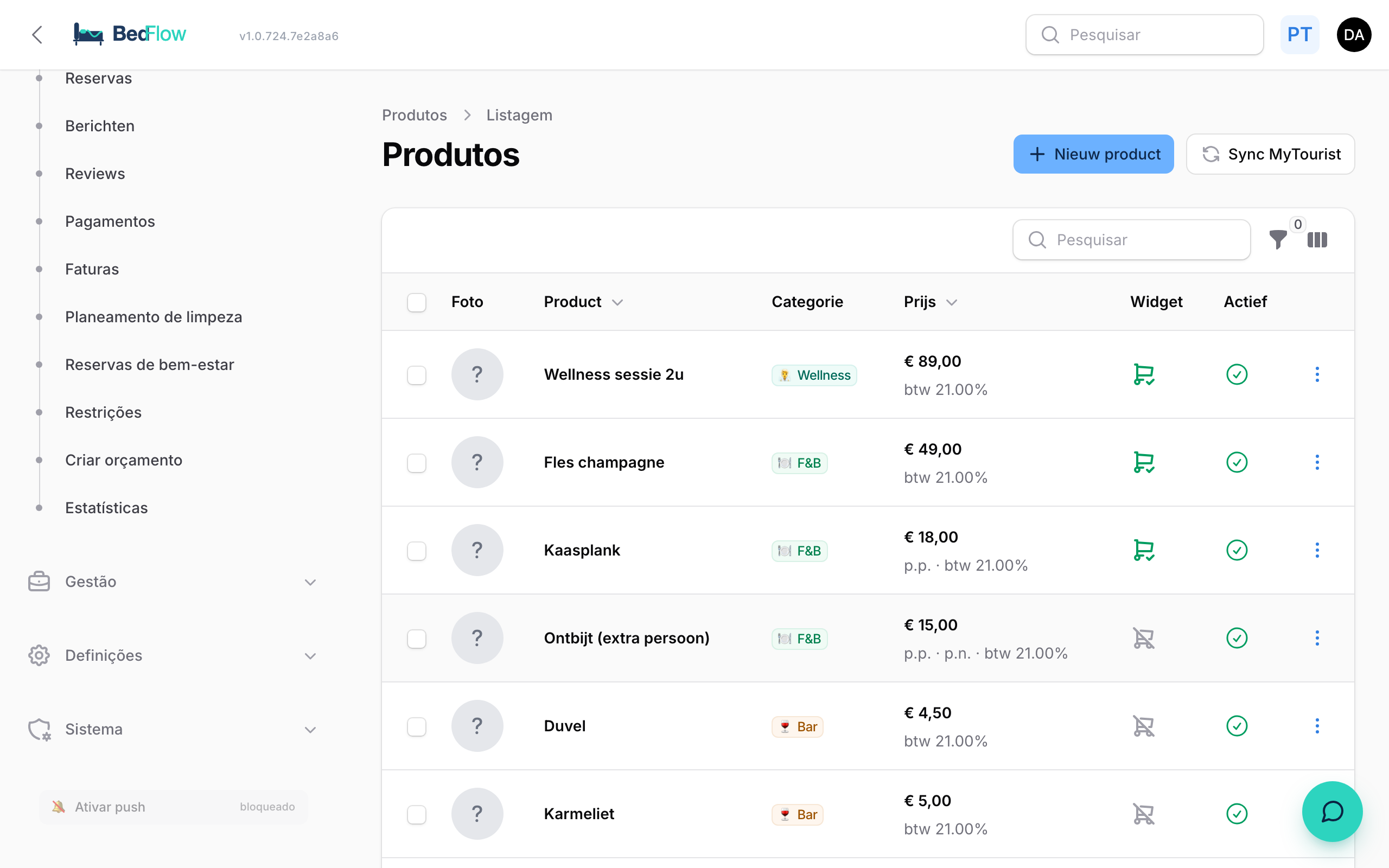 Gerir produtos & extras